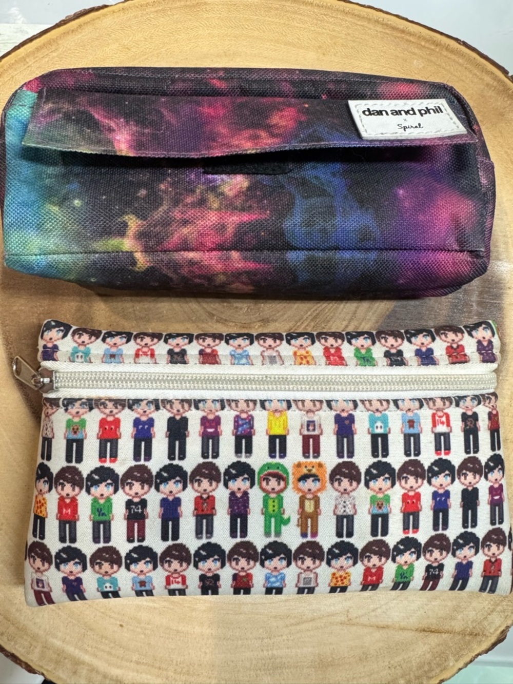 Dan And Phil X Spiral Galaxy Pencil Case & Character Print Zip Pouch Multicolor